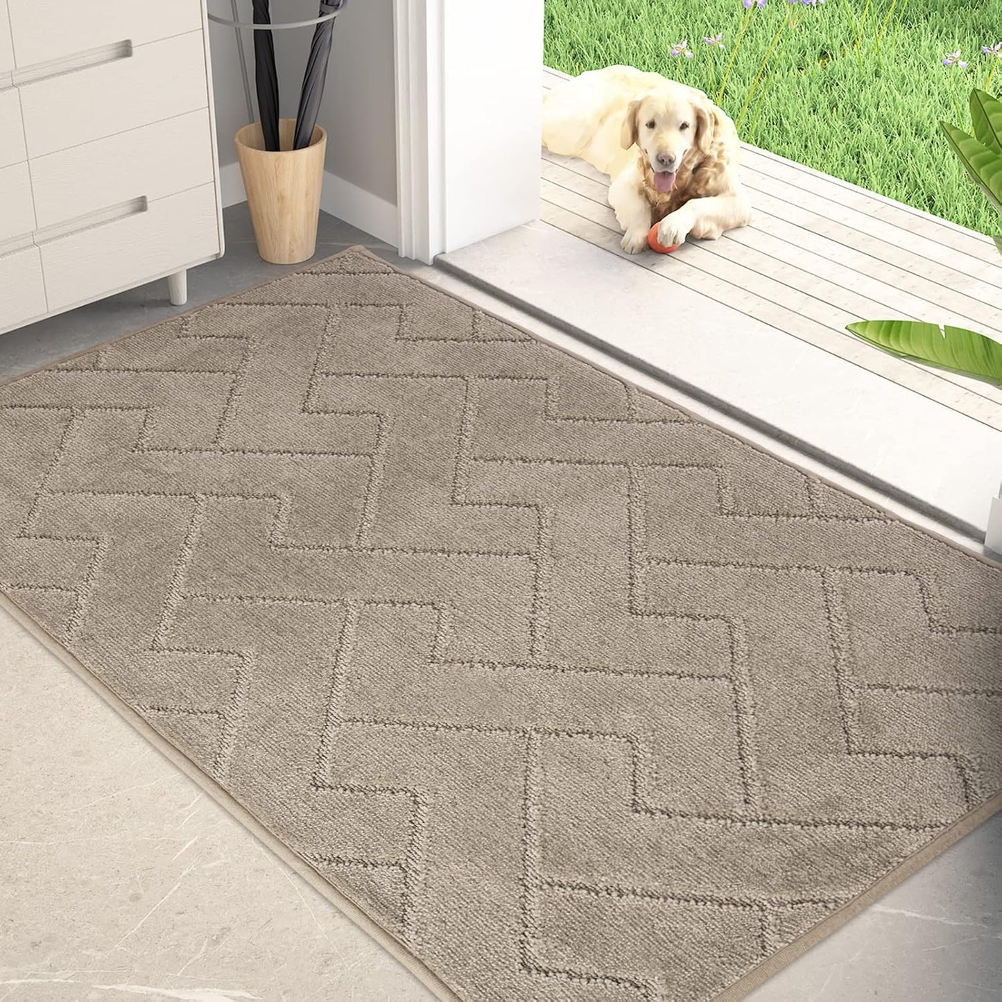 PURRUGS Dirt Trapping Door Mat 20" x 31.5", Non-Slip Machine Washable Entry Rug, Dog Doormat, Indoor Front Door Mat, Super Absorbent Entryway Rug for Muddy Shoes & Paws, Taupe