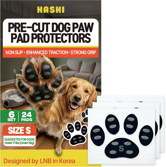 HASHI 24 Pcs Size XXL Pre-Cut Dog Paw Grips, Anti-Slip Traction Pads for Hardwood & Tile Floors, 6 Sets Self-Adhesive Pet Paw Protectors for Senior Dogs, Water-Resistant & Breathable