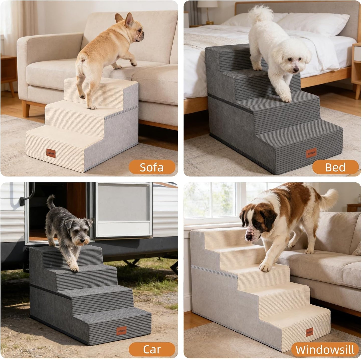 Dog Stairs for Small Dogs, 13.5" H, 3-Step Pet Steps for Couch Sofa and Chair, Non-Slip Balanced Pet Ramp for Medium Cats,Indoor Dog Ladder, Grey