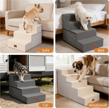 Dog Stairs for Small Dogs, 13.5" H, 3-Step Pet Steps for Couch Sofa and Chair, Non-Slip Balanced Pet Ramp for Medium Cats,Indoor Dog Ladder, Grey