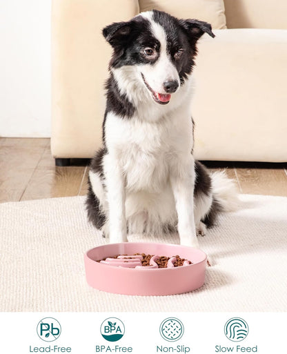 vancasso Slow Feeder Dog Bowl, 1.5 Cup Ceramic Slow Feeding Food Dish for Small and Medium Breed, Puzzle Dog Food Bowl for Fast Eater, Pink