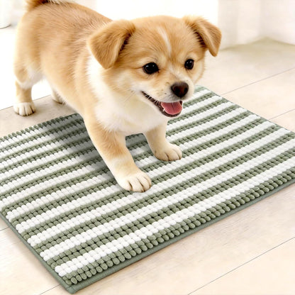 pobopobo Dog Door Mat for Muddy Paws - Absorbent & Washable Chenille Rug, Non-Slip Dirt Trapper for Indoor Outdoor Entryway, Quick Dry Pet Mat for Muddy Dogs (Striped Gray-Blue&White, 24" x 16")