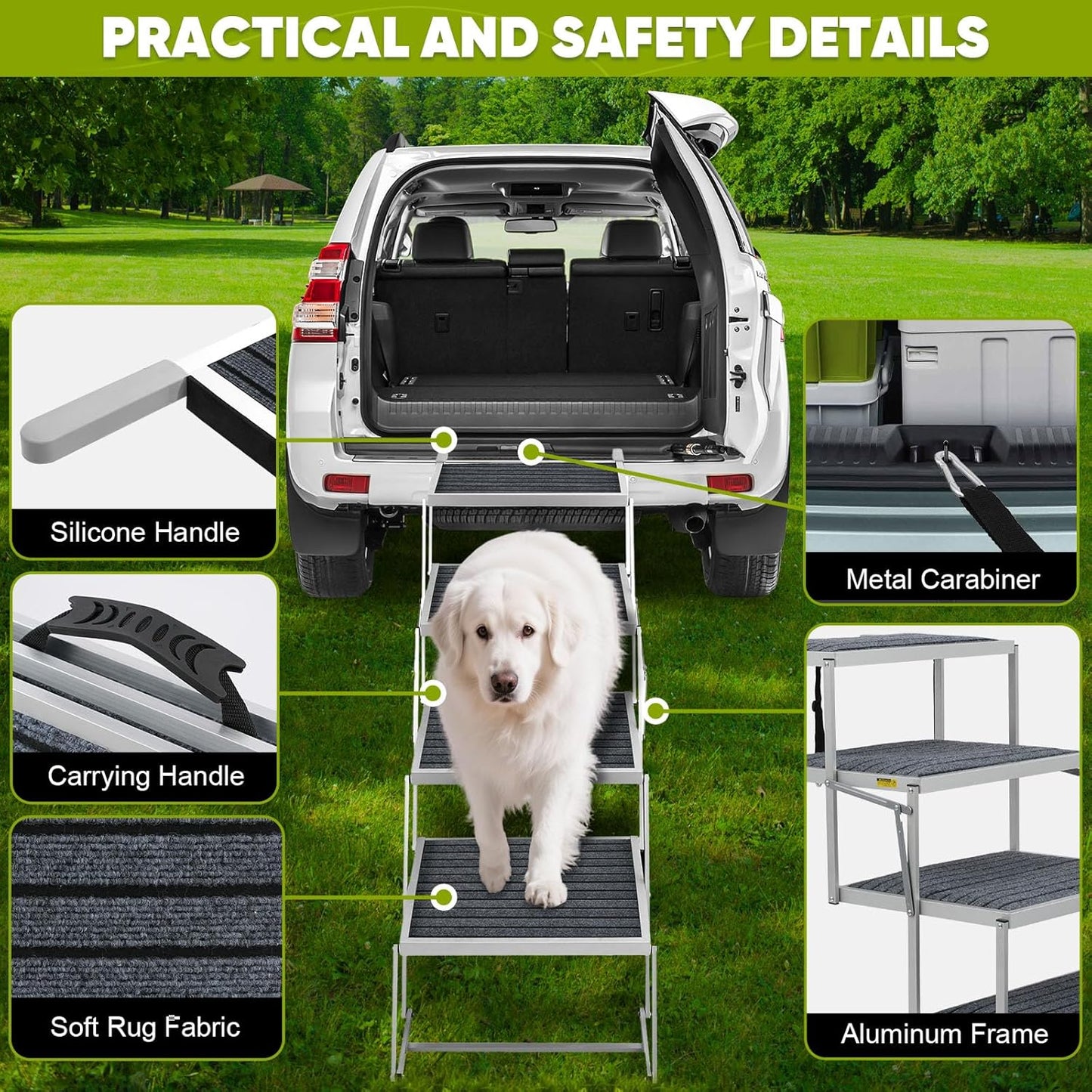 Dog Stairs for Large Dogs,Dog Stairs for Cars,Foldable Dog Ramp Pet Steps Light Weight Aluminum,Extra Wide Dog Stair for Large Dogs,High Beds, Trucks, Supports up to 200 lbs (Extra Wide-4 Steps)