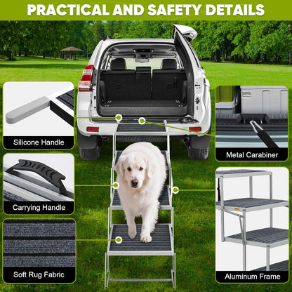 Dog Stairs for Large Dogs,Dog Stairs for Cars,Foldable Dog Ramp Pet Steps Light Weight Aluminum,Extra Wide Dog Stair for Large Dogs,High Beds, Trucks, Supports up to 200 lbs (Extra Wide-4 Steps)