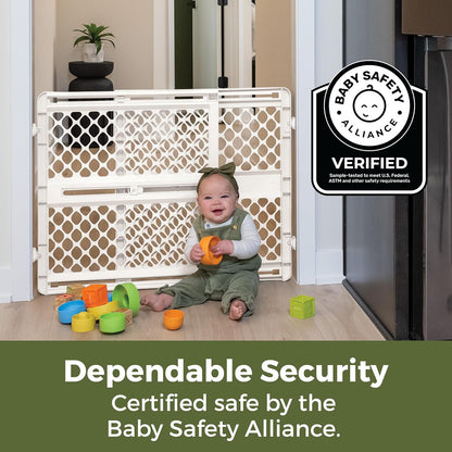 Toddleroo by North States - Renew 100% Recycled Plastic Baby Gate for Doorway; Sturdy for Indoor & Outdoor Use: Pressure Mounted, No Drill Gate; Made in USA; 26" to 42" Wide, 26" Tall; Pure White