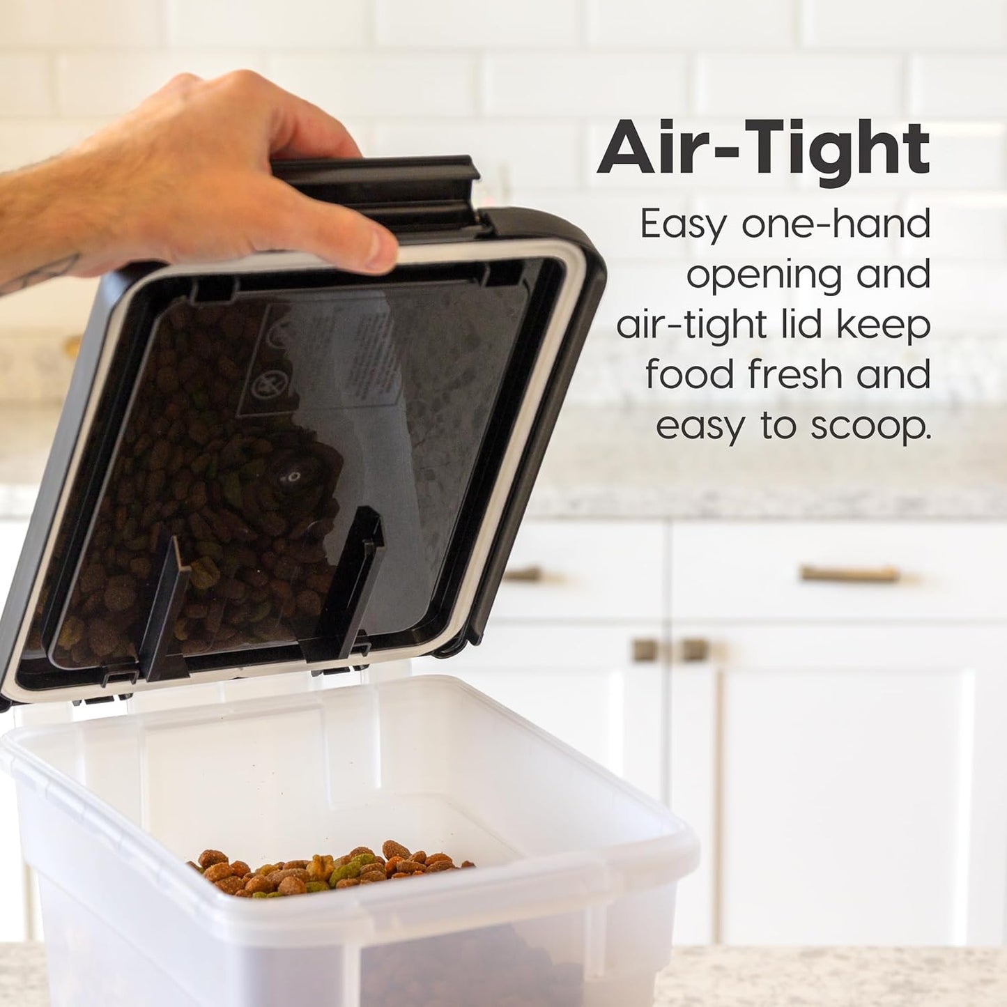 IRIS USA Dog Food Storage Container, 2 Pack, Up to 30 lbs Each, Airtight Seal for Freshness, Wheels for Rolling, Easy One Hand Opening, Made in USA, BPA Free, Clear/Black