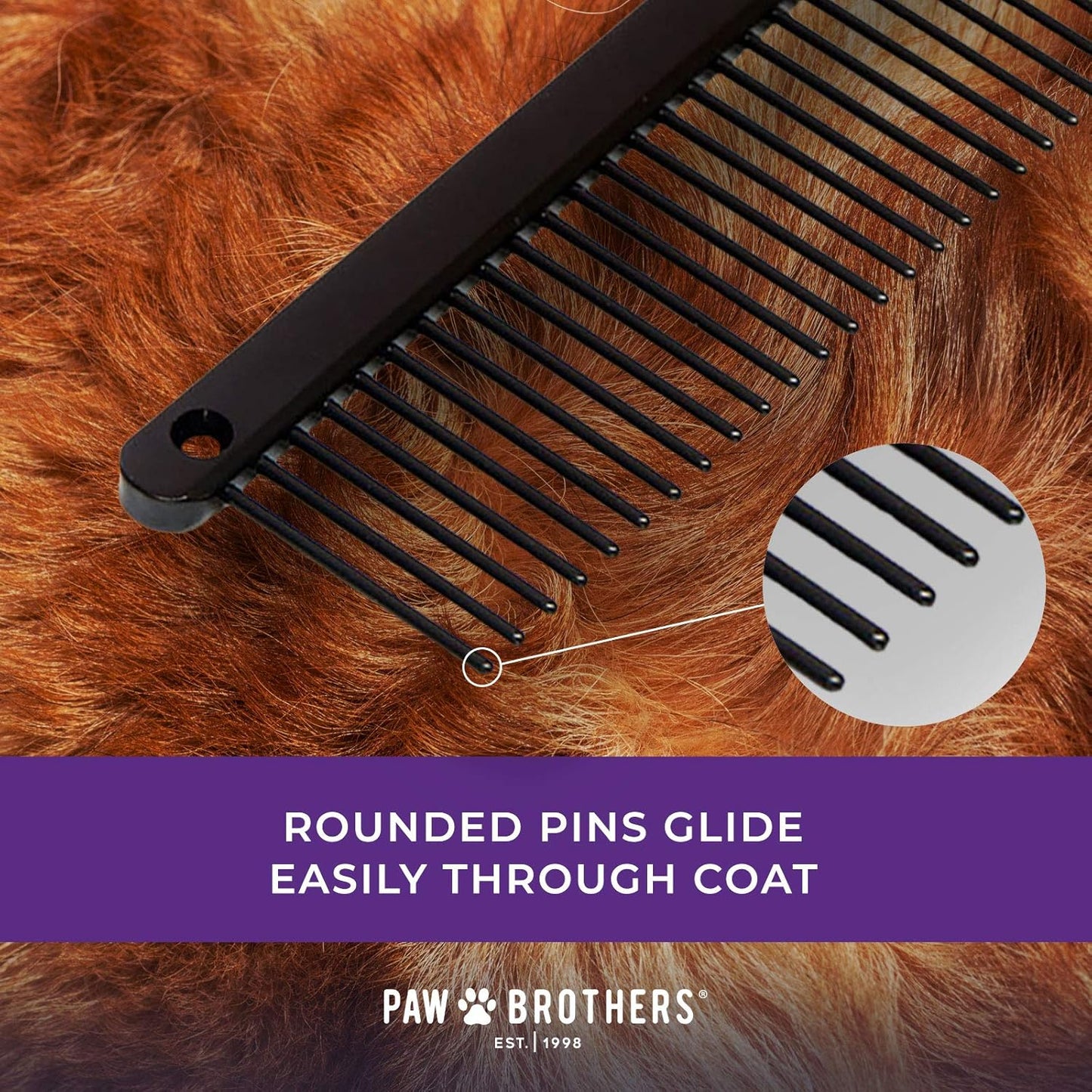 Ryan's Pet Supplies Paw Brothers Greyhound Style Teflon Comb for Dogs, Professional Grade, True Teflon, Fine/Medium, Ergonomic Handle, 7.5 in.