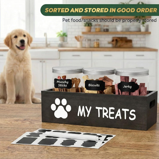 qeerable Dog Treat Container Airtight Storage Jars Set of 3 - Clear Plastic Pet Treat Canister with Lids - Dog Food Container for Countertop Organization (grey)