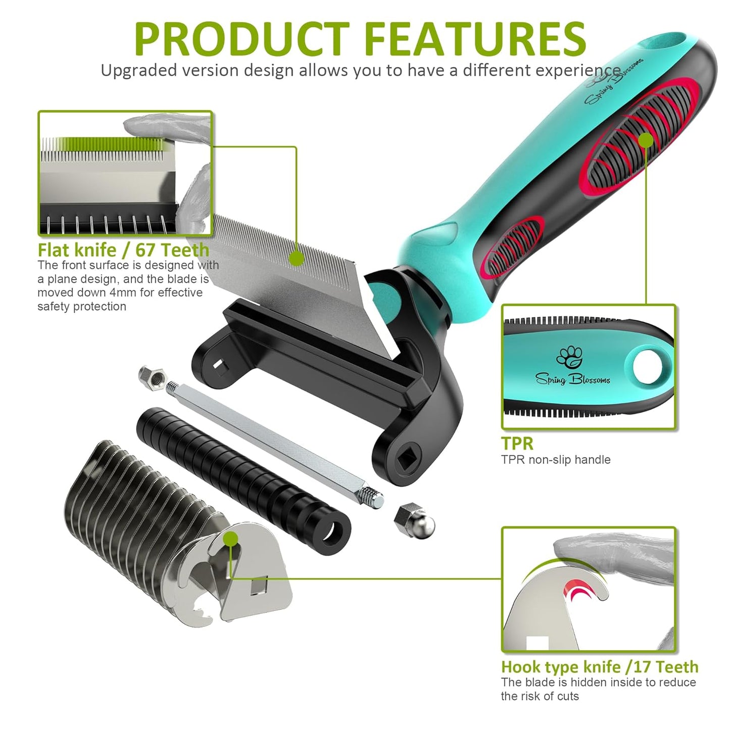 Spring Blossoms-2 in 1 Professional Grooming Rake for Cats & Dogs-Dematting Comb for Easy Mats & Tangles Removing,Pet Brush Safe No More Nasty Shedding and Flying Hair (Orange)