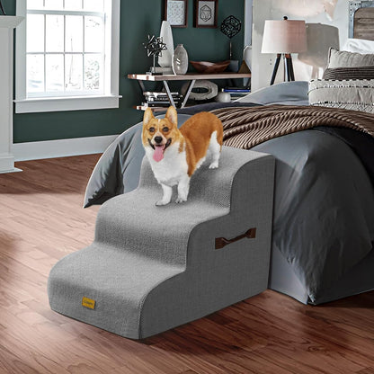 Gimars Upgraded 55CM Long Wide Steps 2 Step Dog Stairs for Small, Medium & Senior Dogs, 30CM High Ramp with 33D High-Density Foam, Linen Cover, Non-Slip Base, Supports 30KG, for Bed & Sofa