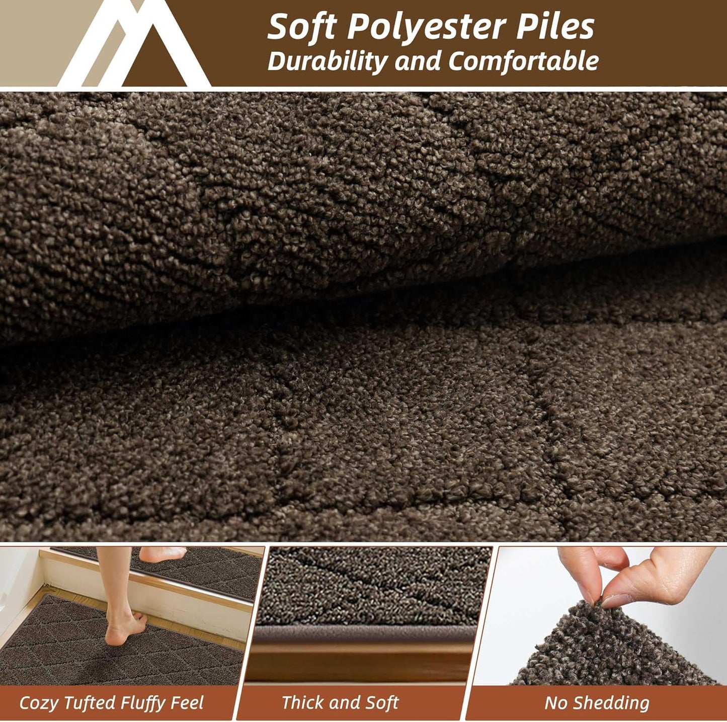 COSY HOMEER Edging Stair Treads Non-Slip Carpet Mat 28inX9in Indoor Stair Runners for Wooden Steps, Edging Stair Rugs for Kids and Dogs, 100% Polyester TPE Backing (7pc, Beige)