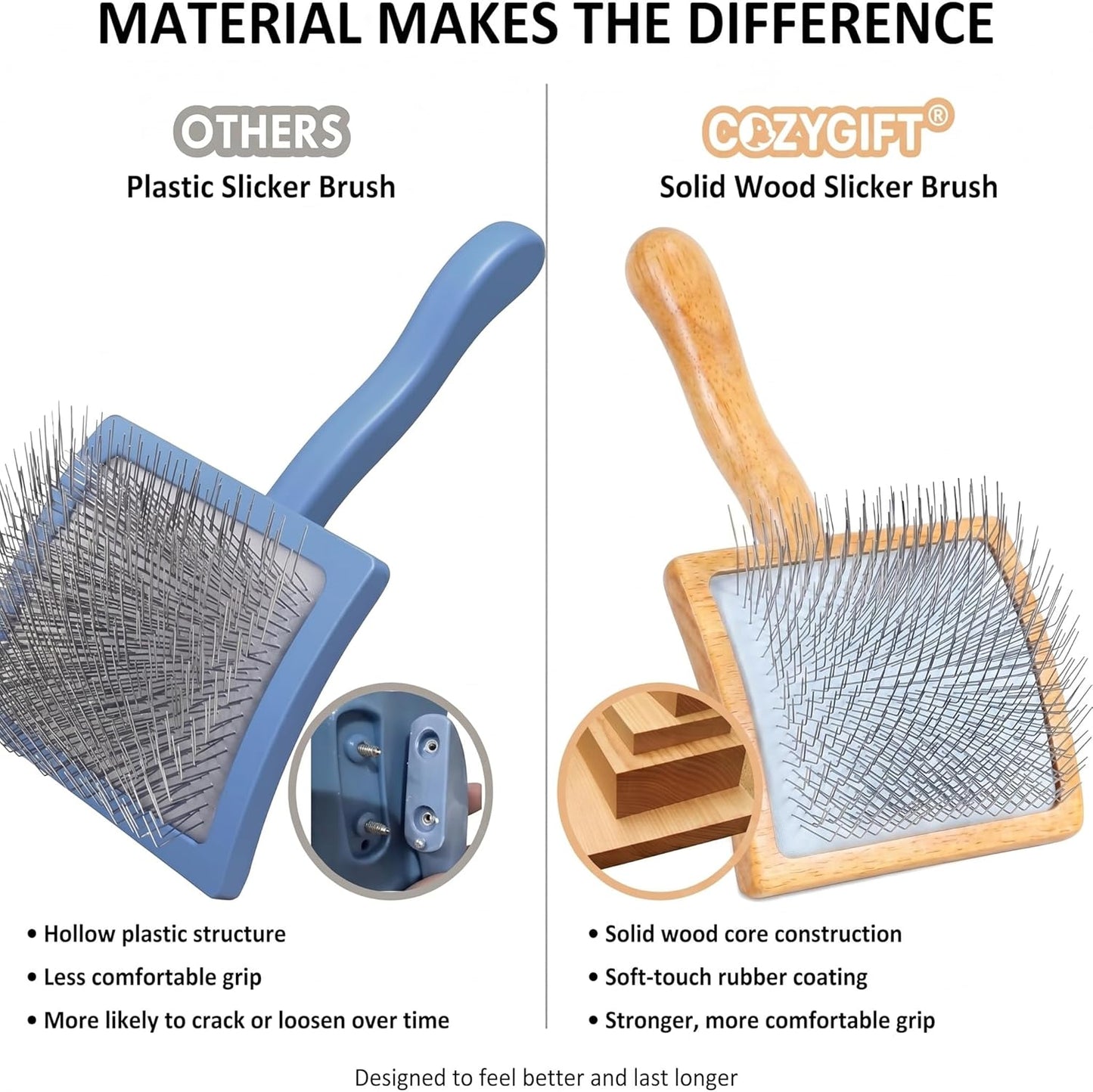Slicker Brush for Doodles and Poodles - 2-Piece Solid Wood Dog Grooming Set with Extra Long Pin Dematting Tool and Metal Comb for Curly, Matted & Thick Hair, Purple