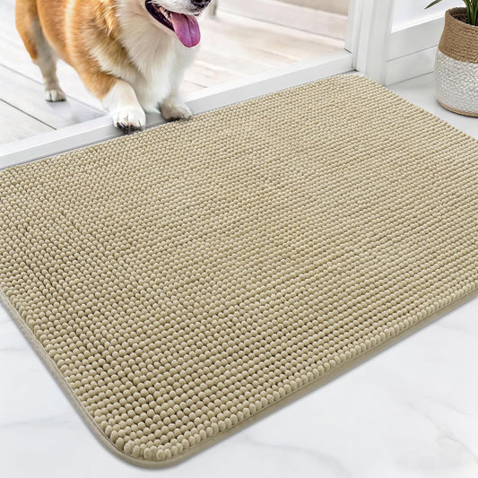 OLANLY Dog Door Mat for Muddy Paws 32x20, Ultra Absorbent Chenille Mud Doormat, Non-Slip Washable and Dirt Trapping Indoor Doormat for Entryway, Quick-Dry Front Door Mat for Indoor Dogs, Grey