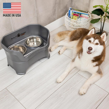 Neater Pet Brands Neater Feeder Deluxe Mess Proof Dog Bowls Elevated for Large Dogs Over 40 lbs, Made in USA, No Spill Raised Dog Food Bowl Stand Feeding Station, Food and Water Bowl Set, Black