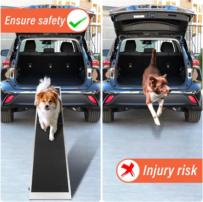 8FT Long Dog Ramp, Car Truck SUV Pet Ramp, Aluminum Portable 15 inches Wide 96 inch Long Folding Pet Vehicle Ramps Ramps for Small Medium Large Dogs and Cats, 400 Lbs Capacity
