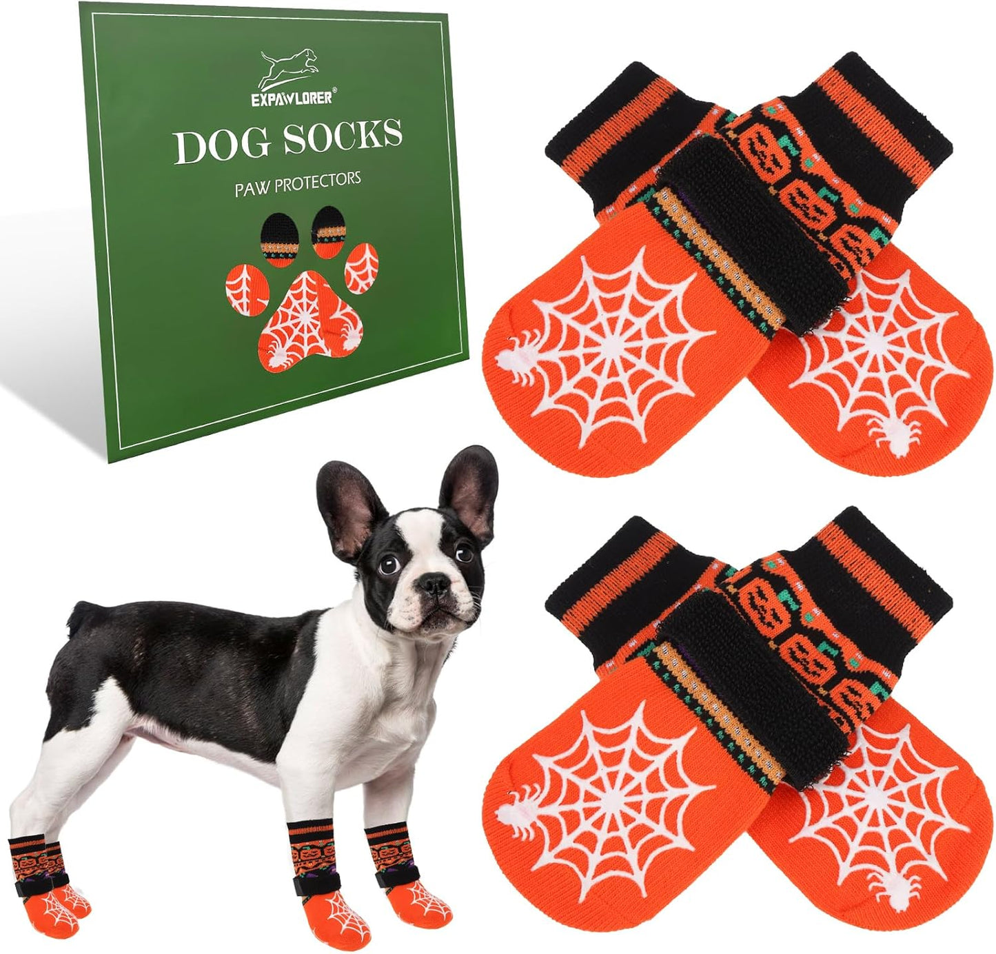 EXPAWLORER 6Pcs Anti-Slip Dog Socks to Prevent Licking Paws,Dog Shoes for Hot Pavement,Dog Booties Traction Control on Hardwood Floor,Boots & Paw Protectors, for Puppy Small Medium Large Senior Dogs
