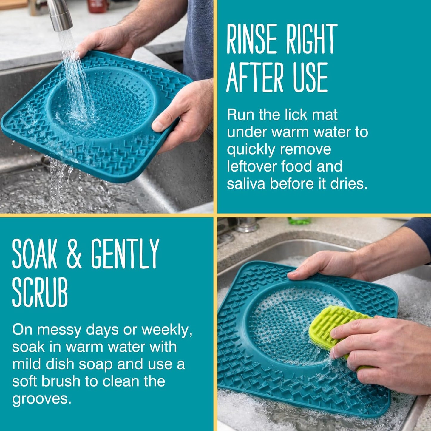 Messy Mutts Silicone Therapeutic Licking Bowl Mat | 10" x 10" | Slow Feeder Mat for Boredom & Anxiety | Lick Pad for Dogs & Cats (Blue)