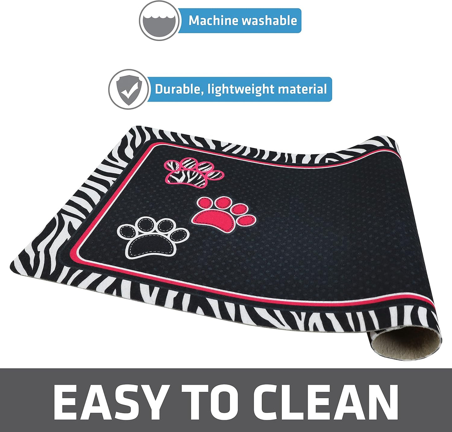 Drymate Pet Bowl Placemat, Dog & Cat Food Feeding Mat - Absorbent Fabric, Waterproof Backing, Slip-Resistant - Machine Washable/Durable (USA Made) (12” x 20”) (Indigo)