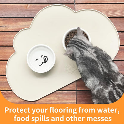 Ptlom Silicone Pet Placemat for Dogs and Cats, Non-Slip Waterproof Dog Feeding Bowl Mats for Food and Water, Small Medium Large Pet Puppy Tray Mat Prevent Residues from Spilling onto The Floor, Beige