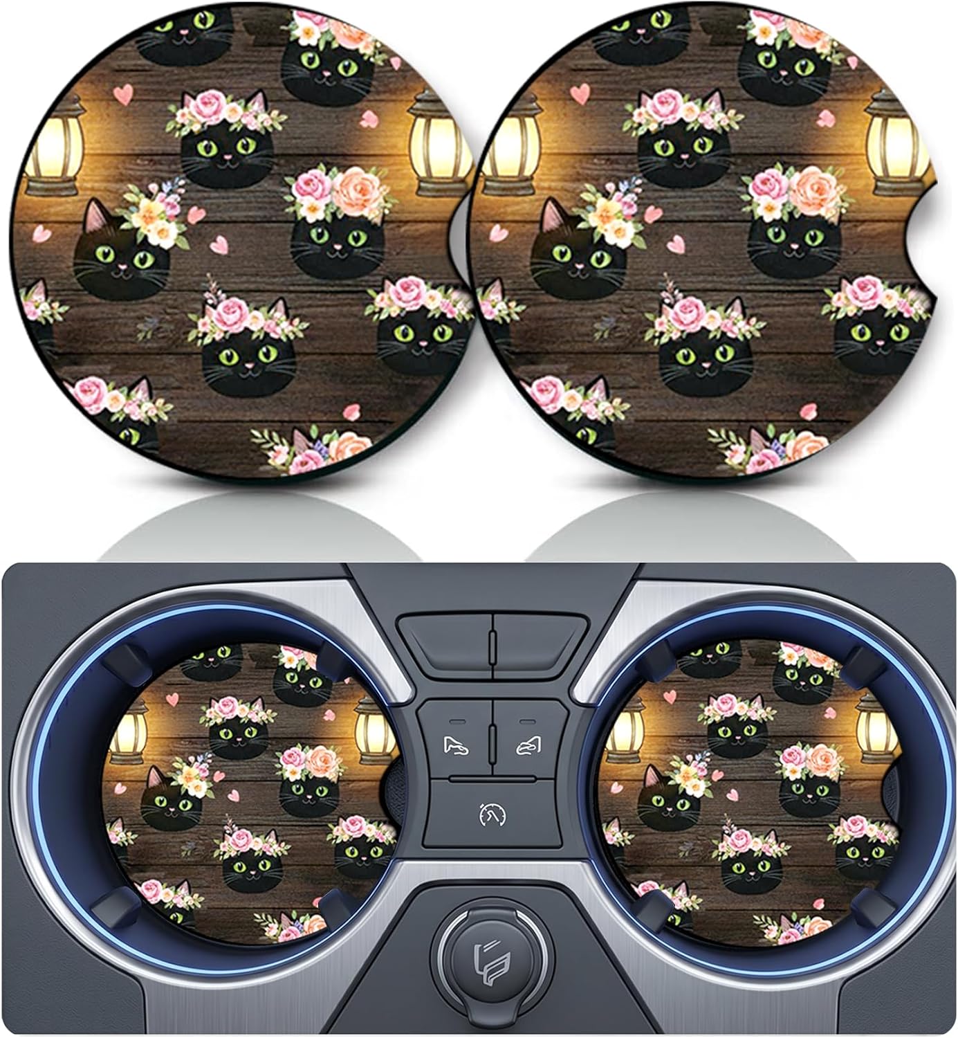 2PCS Dog Paw Print Car Cup Holder Coasters, Cars Coasters for Cup Holders, Anti Slip Rubber Mat with Finger Slot, Dogs Car Accessories Interior Decor, Dog Lover Gifts for Women, Men