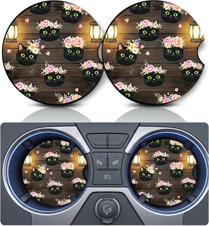 2PCS Dog Paw Print Car Cup Holder Coasters, Cars Coasters for Cup Holders, Anti Slip Rubber Mat with Finger Slot, Dogs Car Accessories Interior Decor, Dog Lover Gifts for Women, Men