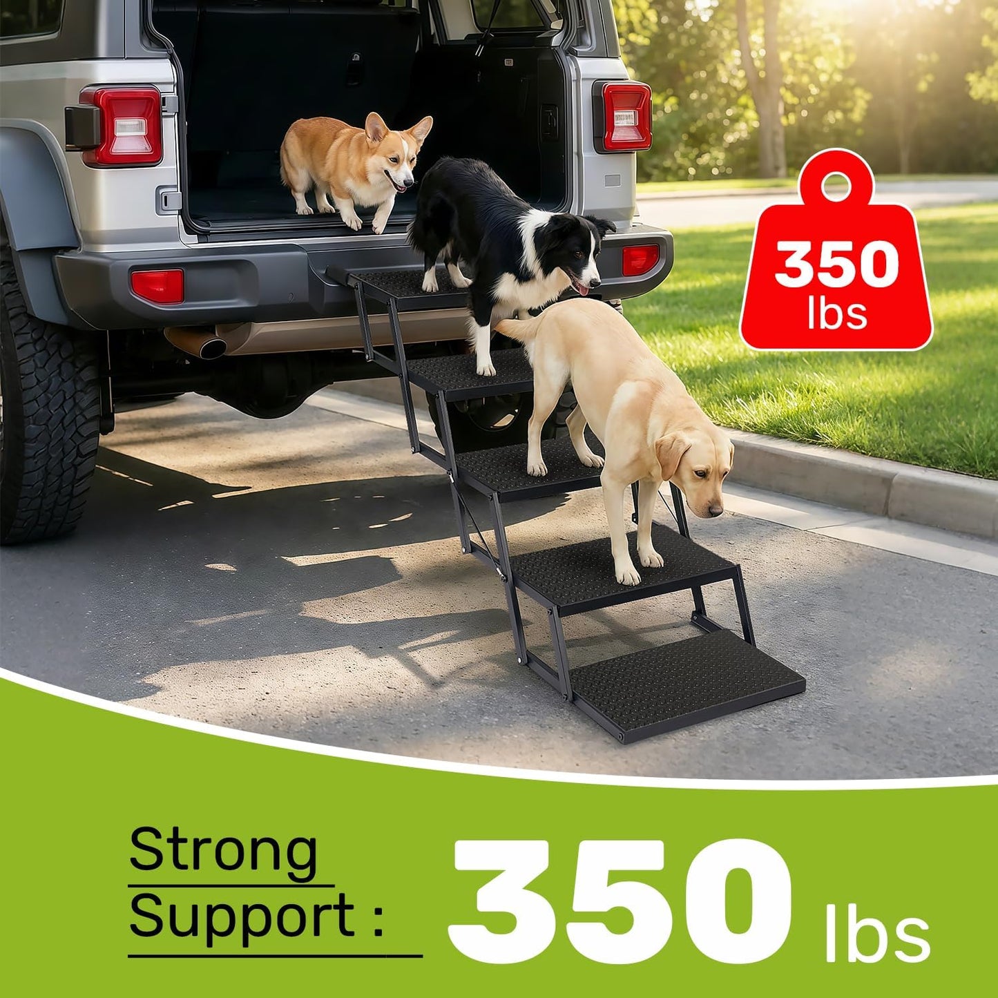Foldable Dog Car Steps - Upgraded Non-Slip Pet Stairs for Large Dogs, Portable Metal Frame Dog Ramps for High SUV, Truck and Cars, Lightweight Pet Ladder with High Load-Bearing Capacity (6 Steps)
