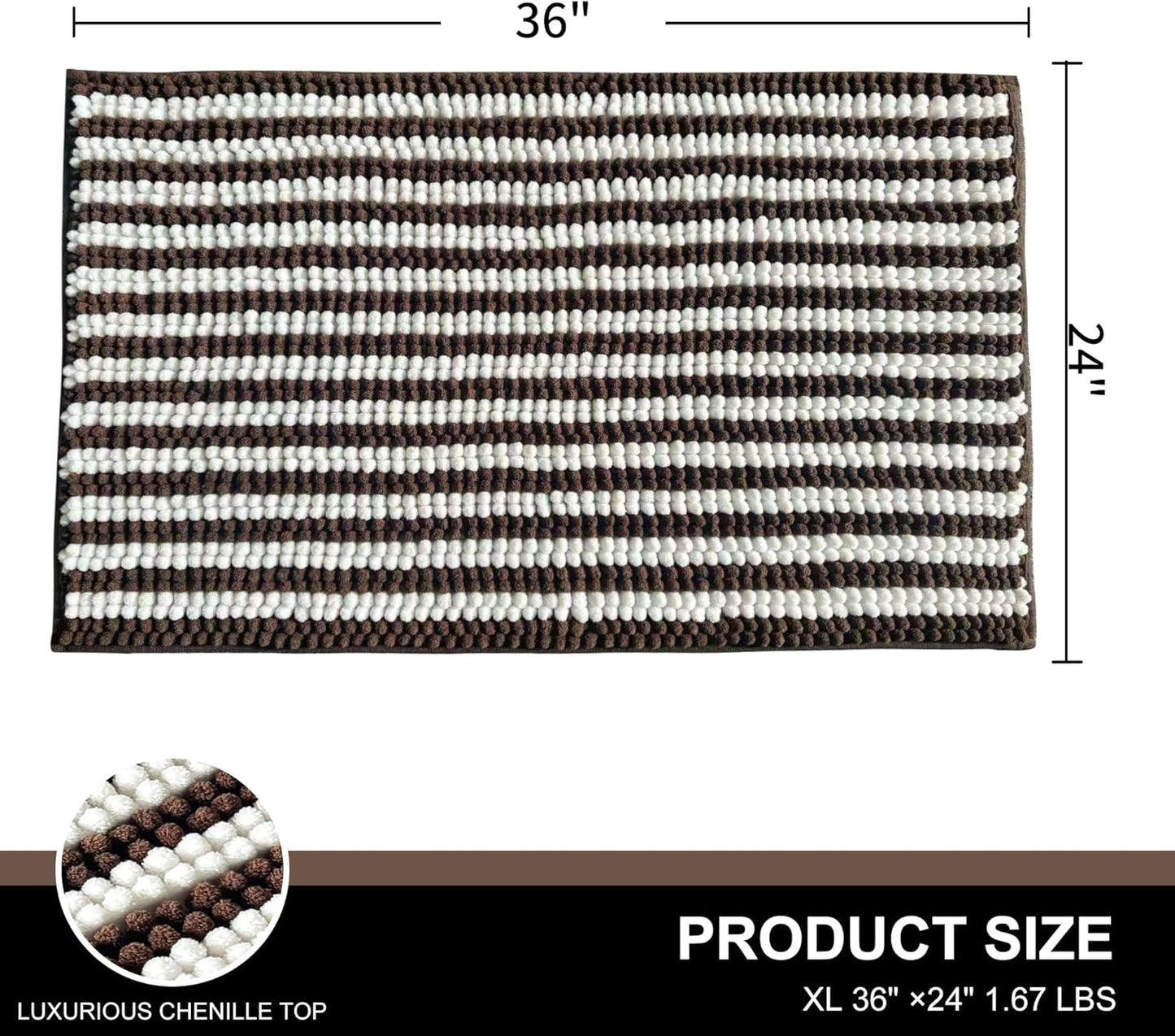 Dog Door Mat for Muddy Paws - Absorbent Quick-Dry Non-Slip Washable Chenille Pet Rug, Indoor Entryway Mat for Front Door & Crate (Brown, 24" L*16" W)