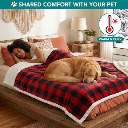 PetAmi Dog Blanket for Medium Large Dogs, Pet Bed Blanket Cat Puppy Kitten, Fleece Furniture Couch Cover Protector Sofa Car, Soft Sherpa Dog Throw Plush Reversible Washable, 40x60 Plaid Dark Gray