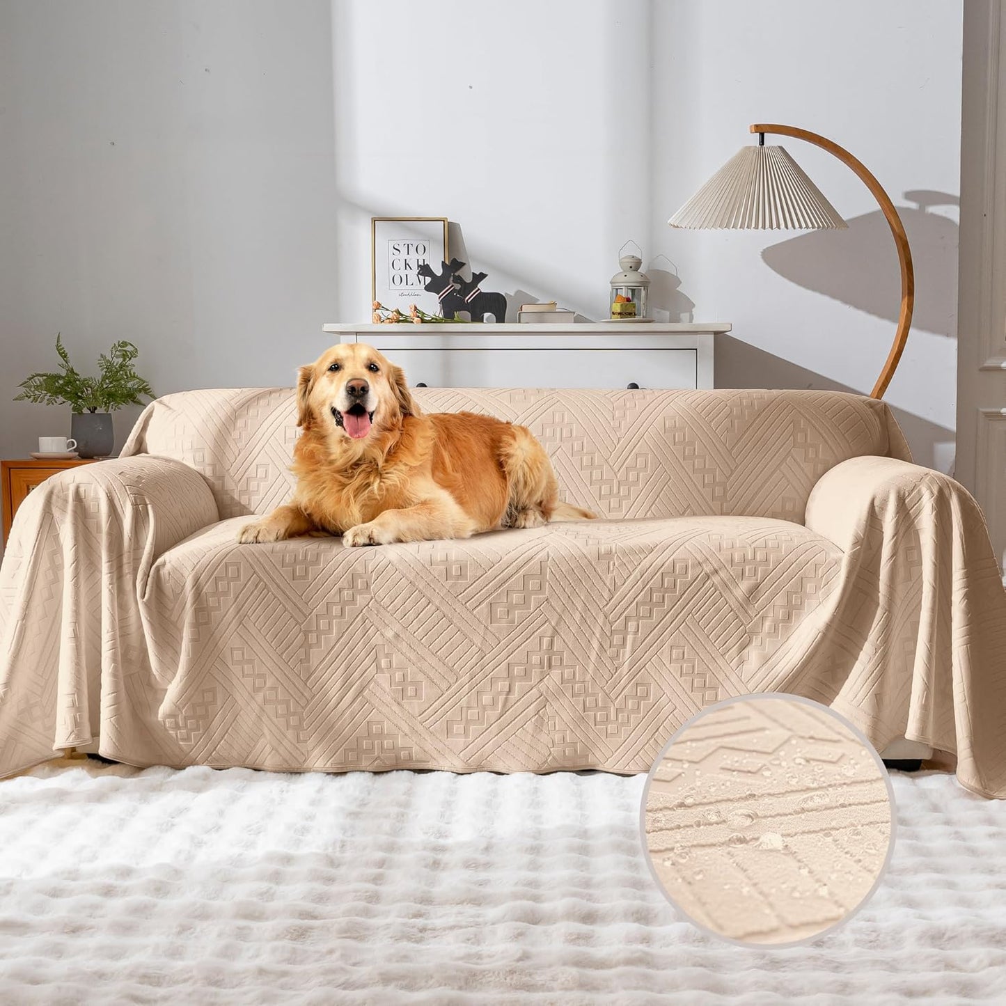 Waterproof Couch Cover, Reversible, Pet-Friendly, Washable and Anti-Slip Couch Covers for Sofa Protection with 3 Cushions, Sofa Slipcovers for Dogs and Cats (71×118in/Brown)