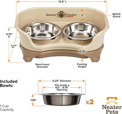 Neater Feeder Express Mess Proof Dog Bowls Elevated for Small Breeds under 15 Lb, Made in USA, No Spill Raised Dog Food Bowl Stand, Stainless Steel Food and Water Bowl Set, Feeding Station, Cappuccino