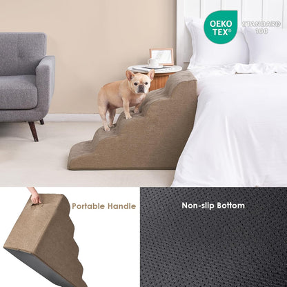 EHEYCIGA Curved Dog Stairs Ramp for High Beds 19.7" H, 4-Step Dog Steps for Small Dogs and Cats, Pet Stairs for High Bed Climbing, Non-Slip Balanced Pet Step Indoor, Grey