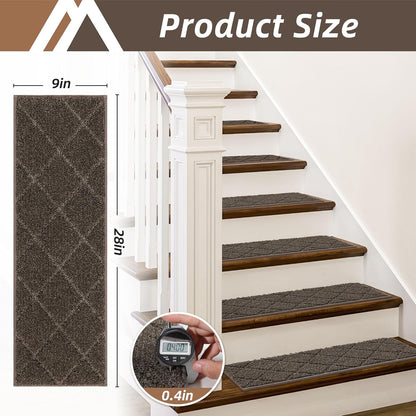 COSY HOMEER Edging Stair Treads Non-Slip Carpet Mat 28inX9in Indoor Stair Runners for Wooden Steps, Edging Stair Rugs for Kids and Dogs, 100% Polyester TPE Backing (7pc, Beige)
