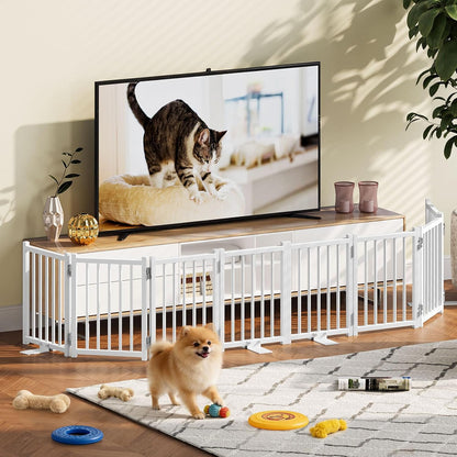 Snughome Short Dog Gate Indoor, 16" High Freestanding Small Dog Door Gates with Support Feet, Expands Up to 48’’ Wide Foldable Pet Gate for Doorway, 4 Panel Folding Pet Door Pet Fence for Puppy, White