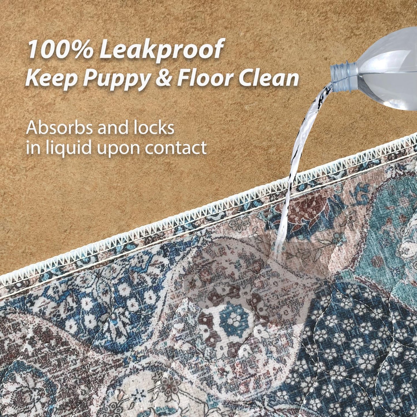 nunubaby Washable Pee Pads for Dogs, Stylish, Non-Slip and Leak-Proof Pee Pads. Reusable Potty Pads for Dogs for Crates and Floors.(Beige/Multi, 24" x48" )