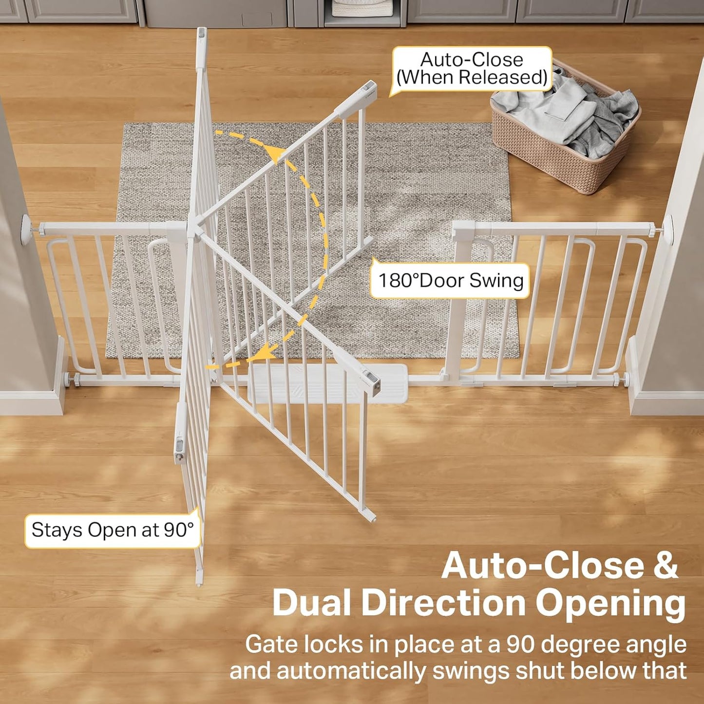 Cumbor 36.6-64" Extra Wide Baby Gate for Stairs, Dog Gates for Doorways, Auto-Close Pet Gate Indoor, Pressure Mounted Walk Through Safety Child Gate for Kids Toddler, Tall Pet Puppy Fence Gate, Brown