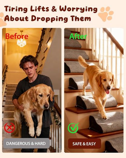 Dog Ramp for Stairs 2Pack, Try Now Risk-Free! Low-Profile Non-Slip Pet Stair Ramps with Washable Cover, Gentle Slope for Senior, Small Short-Legged Dogs and Cats (Corgi, Dachshund)