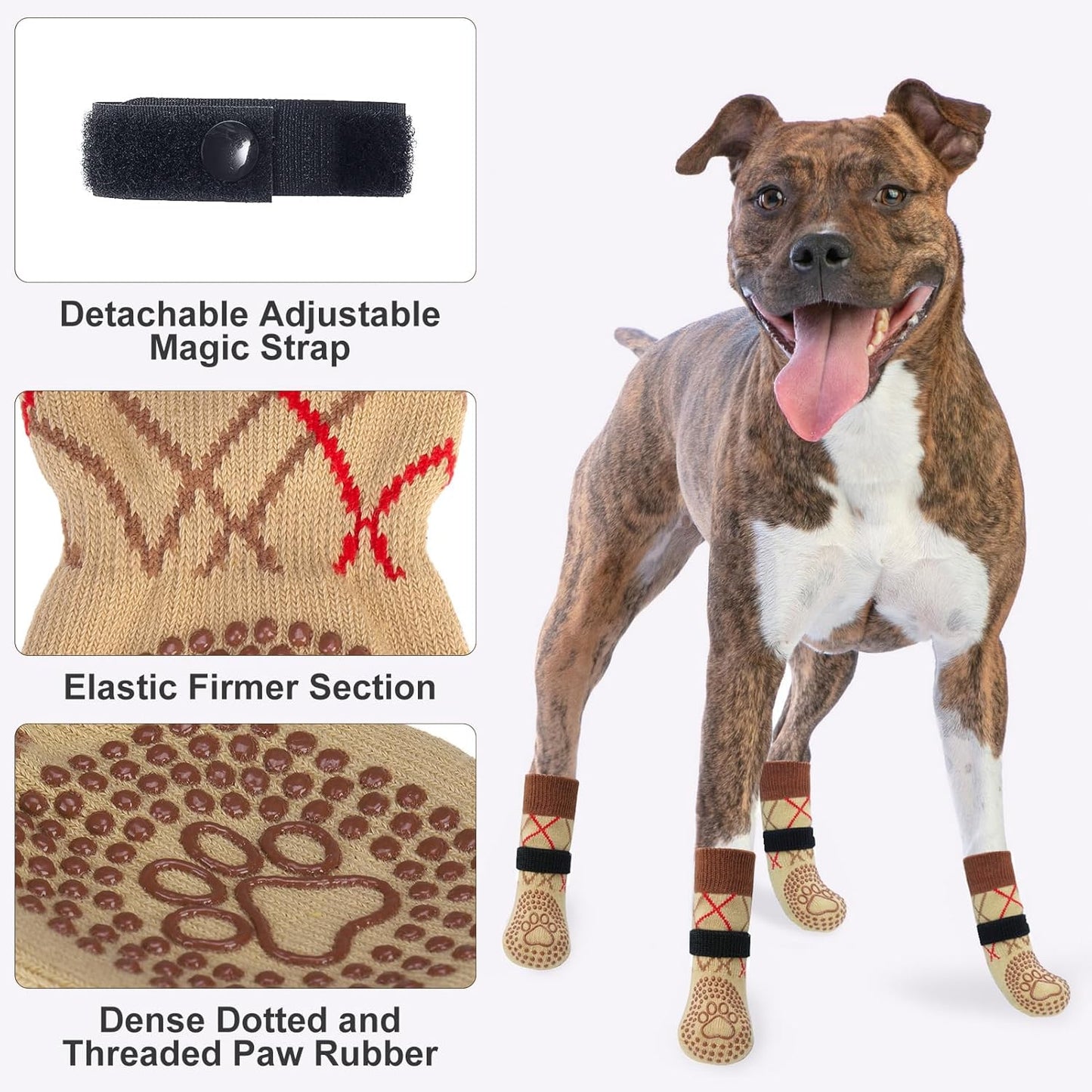 BEAUTYZOO Dog Socks to Prevent Licking Paws -Dog Shoes for Hot Pavement & Hardwood Floors Anti Slip, Traction Control Boots & Paw Protectors with Double Side Grips for Small Medium Large Senior Dogs