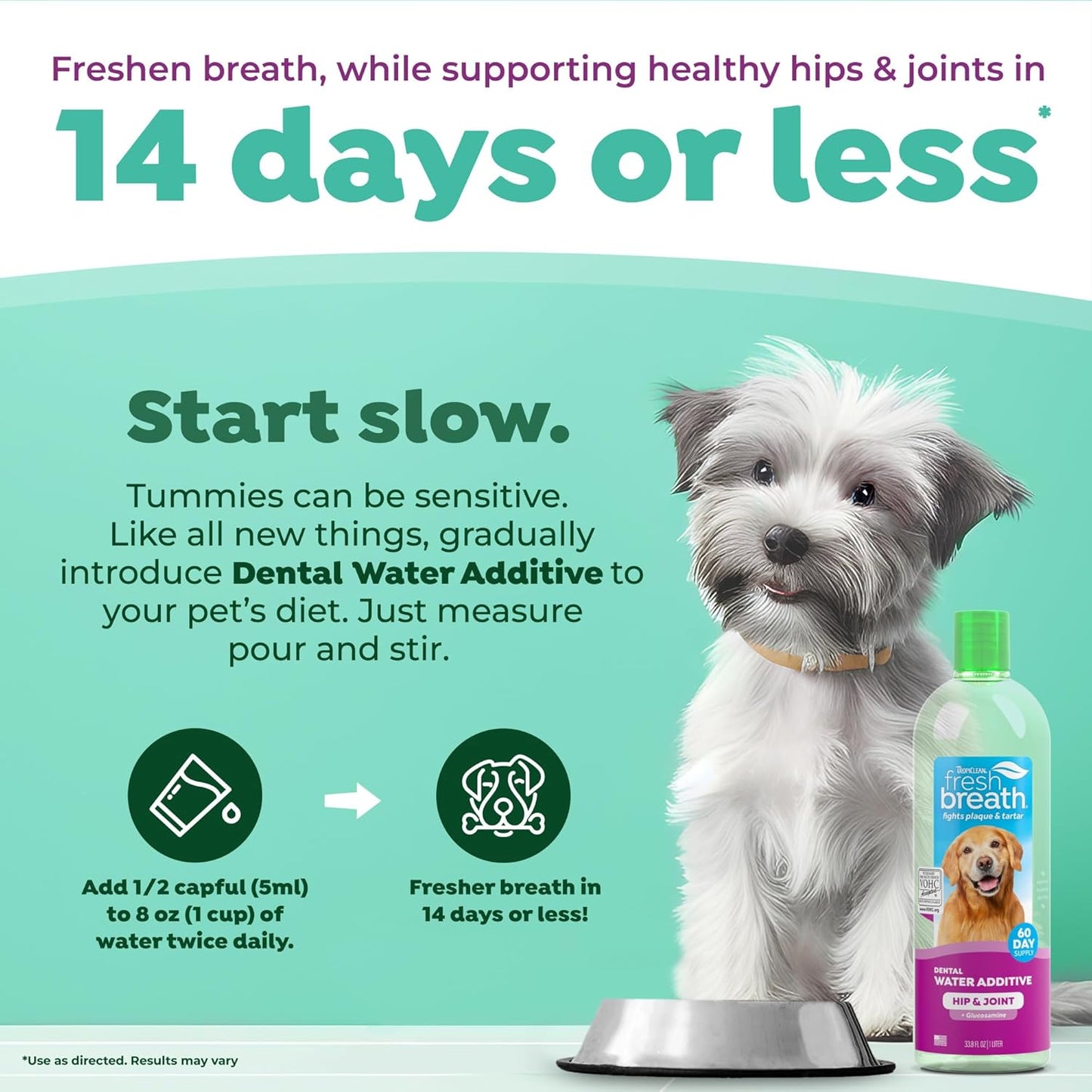 TropiClean Fresh Breath Water Additive for Dogs, Dog Breath Freshener and Teeth Cleaning Solution, No Toothpaste or Toothbrush Required, 16oz.