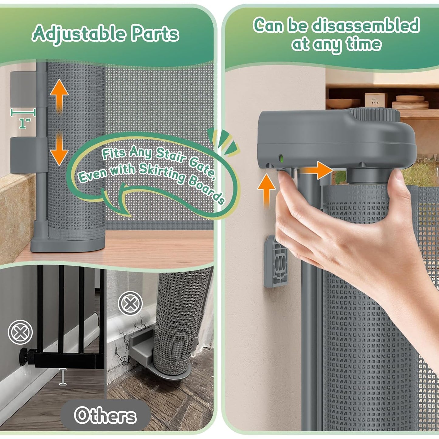 Retractable Baby Gates Extra Wide 150" × 34" Tall for Large Opening 12.5 Foot Retractable Dog Gate for Doorways, Stairs, Aisle, Indoor/Outdoor Retractable Gate for Garage, Hallways, Deck