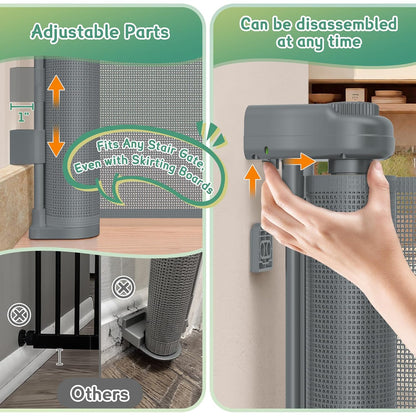 Retractable Baby Gates Extra Wide 150" × 34" Tall for Large Opening 12.5 Foot Retractable Dog Gate for Doorways, Stairs, Aisle, Indoor/Outdoor Retractable Gate for Garage, Hallways, Deck