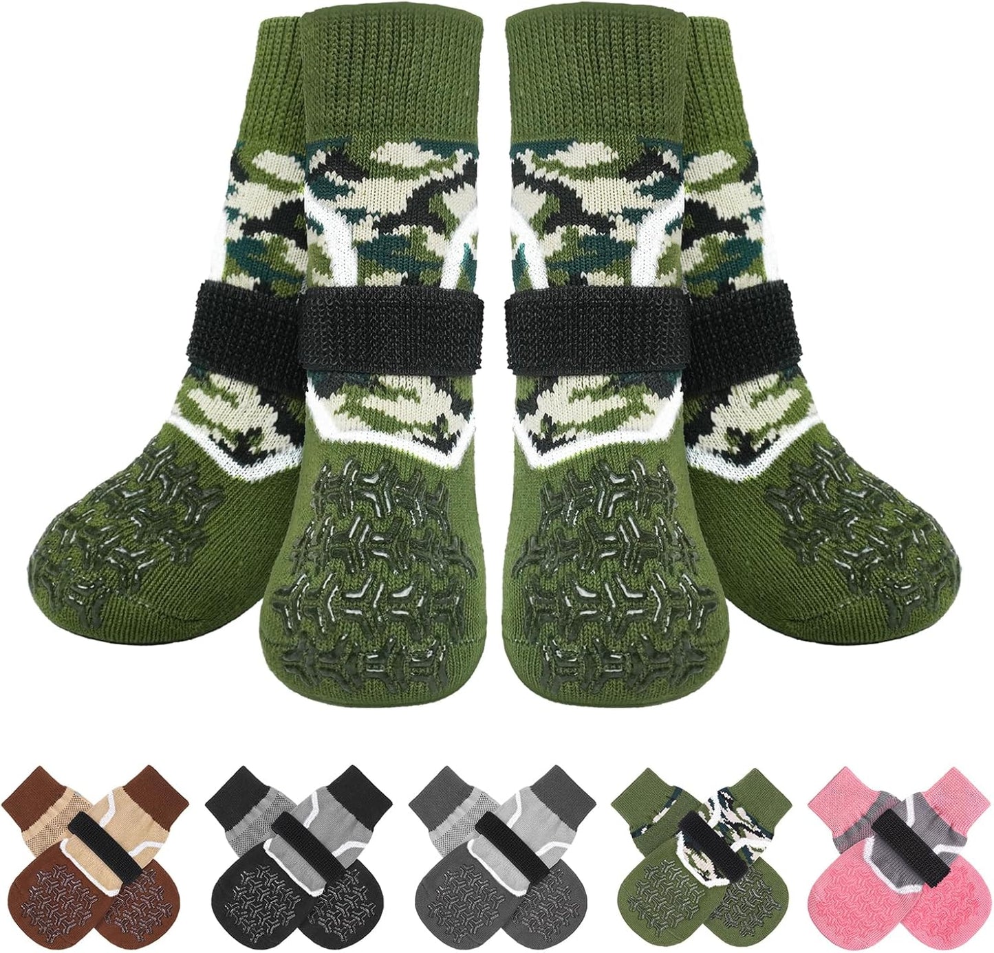 BEAUTYZOO 6PCS Dog Socks to Prevent Licking Paws, Anti Slip Dog Shoes for Hot Pavement Hardwood Floors, Traction Control Toe Grips Boots & Paw Protectors for Small Medium Large Senior Dogs, Grey S