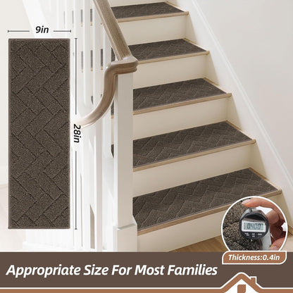BEQHAUSE Stair Treads for Wooden Steps 28inX9in, Non Slip Carpet Stair Treads Indoor Stair Runners Machine Washable, Soft Stair Rugs Mat Surface Polyester TPE Backing, 4pcs, Charcoal