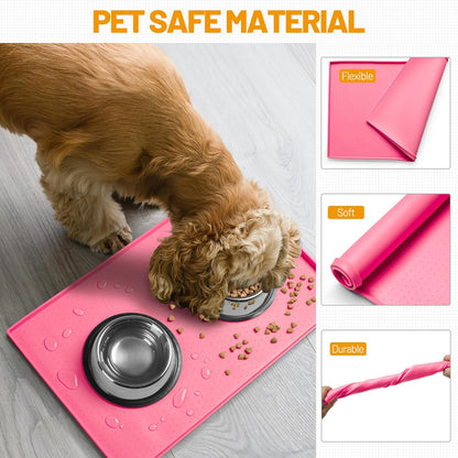 Hubulk Dog Feeding Mat,100% Waterproof Food Grade Silicone Pet Food and Water Bowl Placemat,Dishwasher, High Raised Edge to Prevent Spills,Nonslip Tray to Stop Messes on Floor (19"x12"x0.5", Grey)