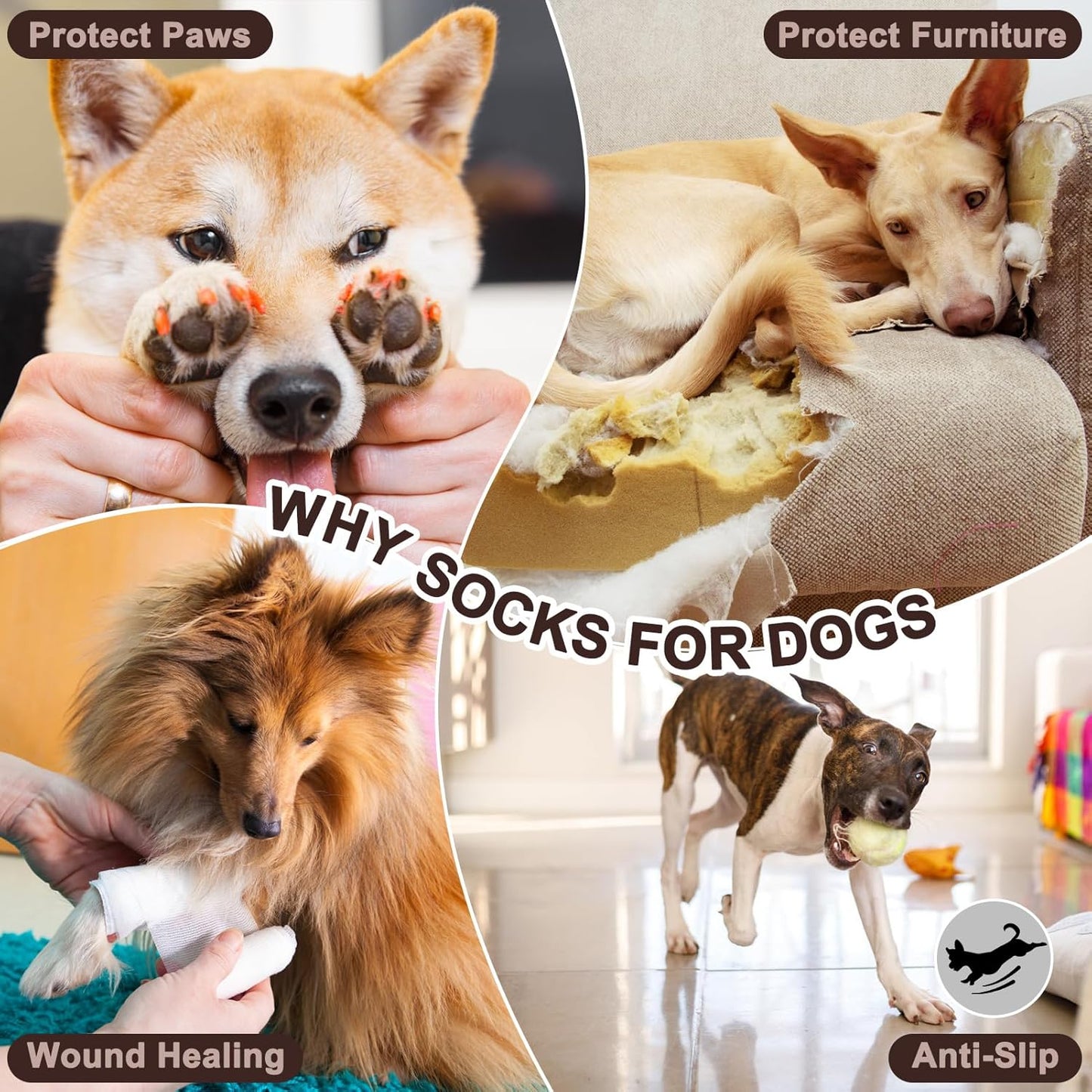 EXPAWLORER 6Pcs Anti-Slip Dog Socks to Prevent Licking Paws,Dog Shoes for Hot Pavement,Dog Booties Traction Control on Hardwood Floor,Boots & Paw Protectors, for Puppy Small Medium Large Senior Dogs