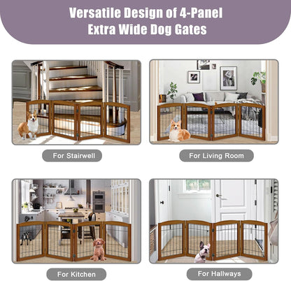 LZRS 2-Panel Freestanding Foldable Wood Dog Gate – Solid Wood & Steel Wire, Chew-Resistant Pet Barrier for Indoor Use, Ideal for Small to Medium Dogs, White