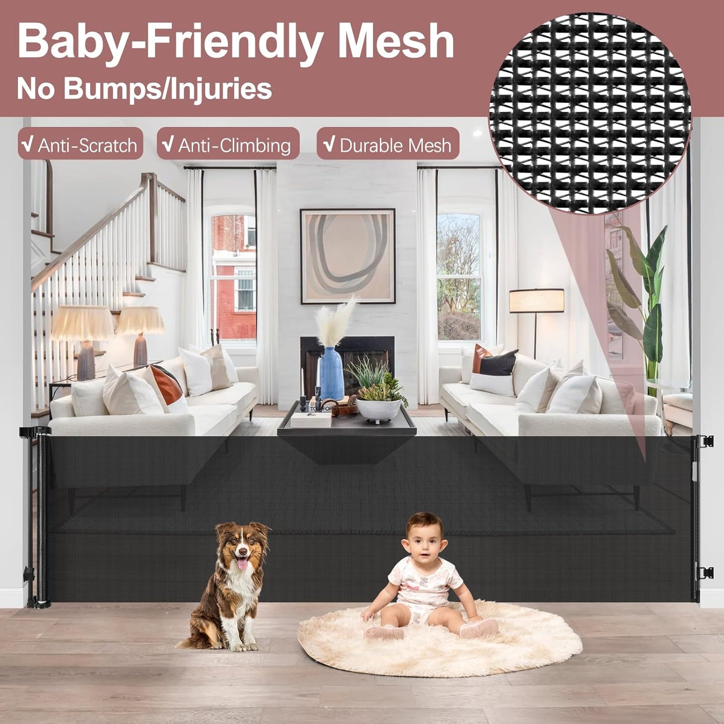 Extra Wide Baby Gate for Large Openings Retractable Baby Gates Indoor Outdoor Extra Long Dog Gate for Doorway Stair Gates for Kids or Pets Extra Large Dog Gate for Stairs