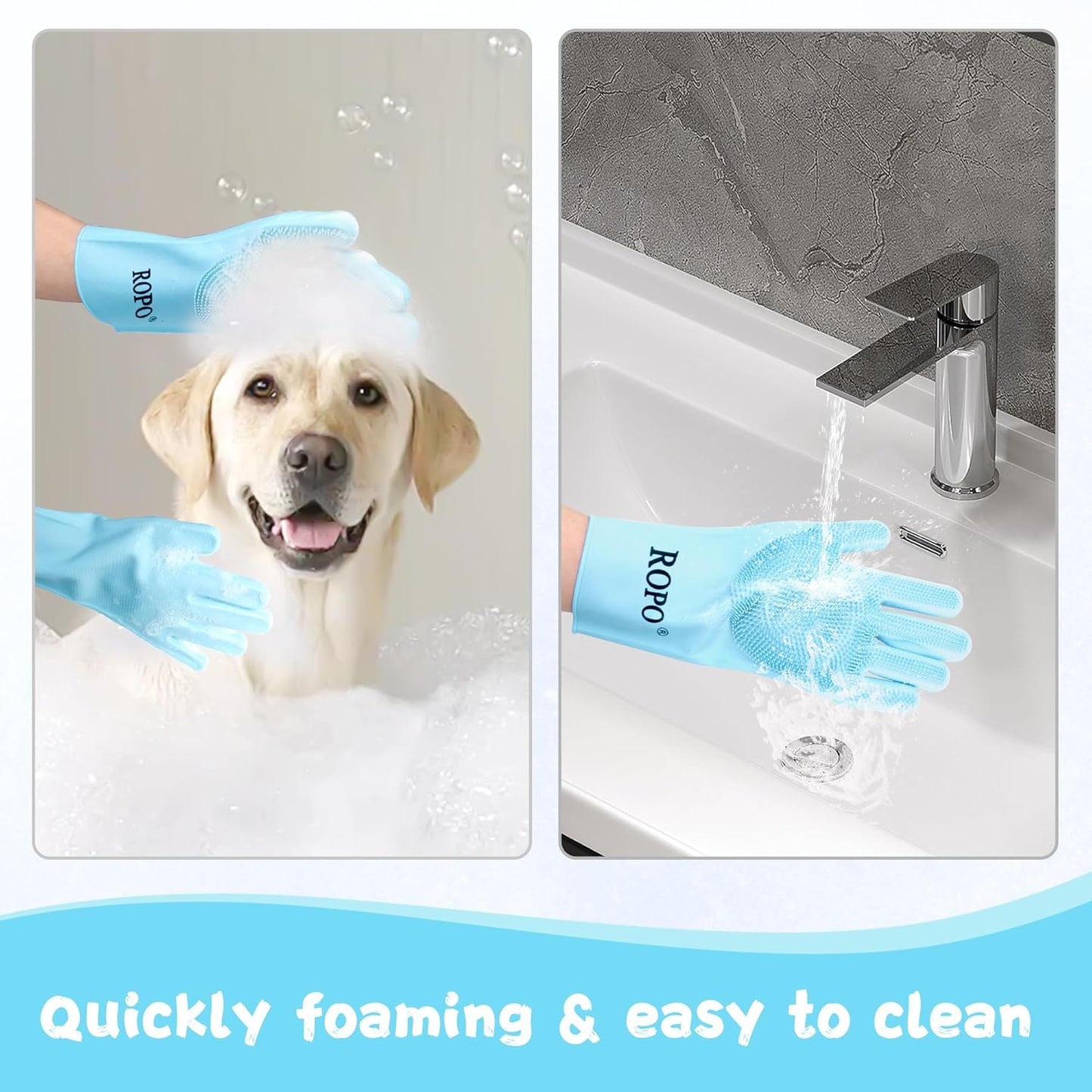 ROPO silicone gloves for pet grooming, multi-functional gloves for pet hair shedding, bathing, and massage (Purple)