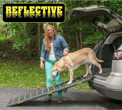 Pet Gear Tri-Fold Portable Pet Ramp for Dogs and Cats, 71" Long, Extra Wide, Holds up to 200lbs, Patented Design, Compact/Easy Fold with Safety Tether, Titanium