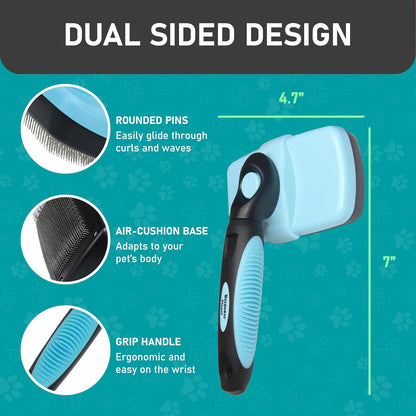 Maxpower Planet Hair Brush - Double Sided Shedding, Dematting Undercoat Rake for Dogs and Cats - Extra Wide Dog Grooming Brush, Reduce Shedding by 95%, Turquoise