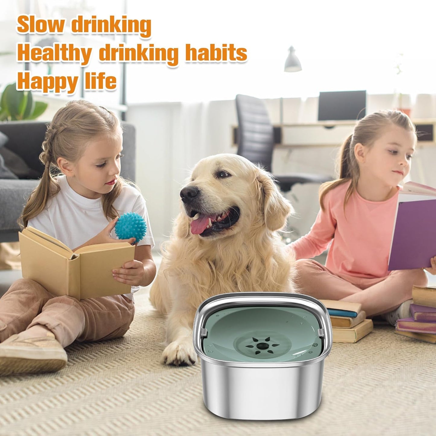 Decflow 3L Dog Water Bowl, Slow Water Bowl for Dogs, No Spill Water Bowl for Dogs, Spill Proof, No Splash Dog Water Bowl, Stainless Steel Slobber Stopper Water Bowl for Messy Drinkers